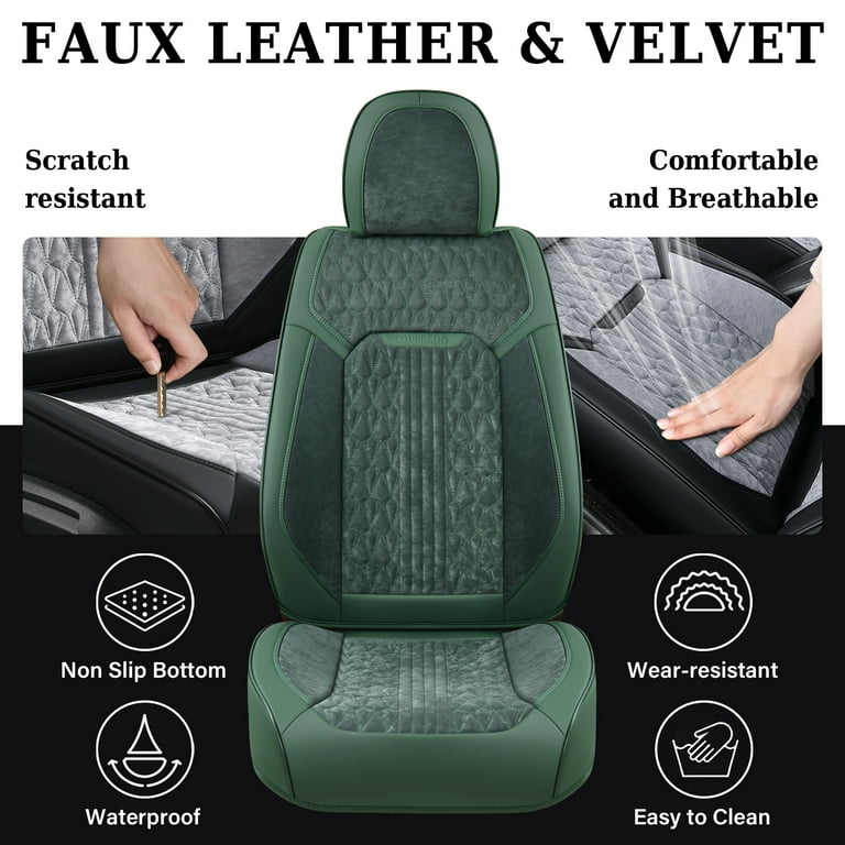 Coverado Front Seat Covers 2 SEATS Breathable Faux Leather Auto Seat Interiors Green