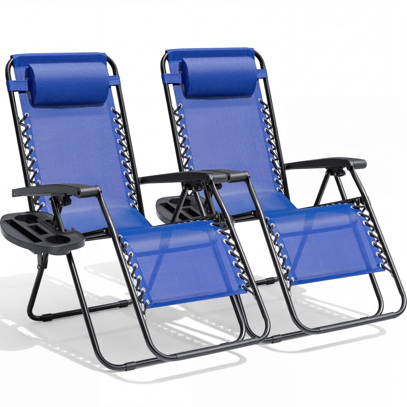 Vineego Zero Gravity Chairs Set of 2, Folding Chairs Lounge Chair Outdoor with Cup Holder Tray for Lawn, Pool, Beach