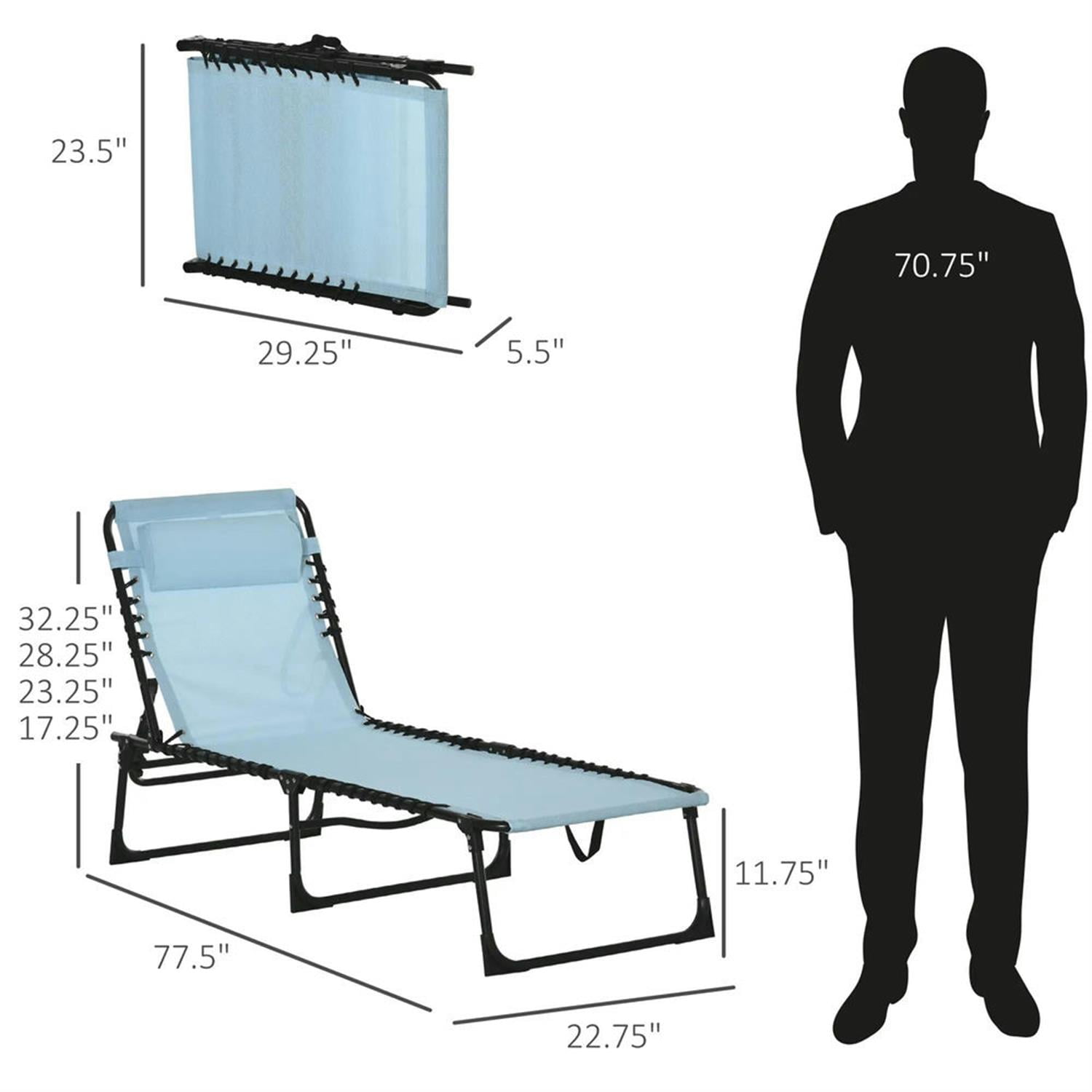 Demi Bonn Outdoor Folding Chaise Lounge with 4-Position Reclining, Mesh Seat & Bungee Back for Beach, Yard, Patio, Blue