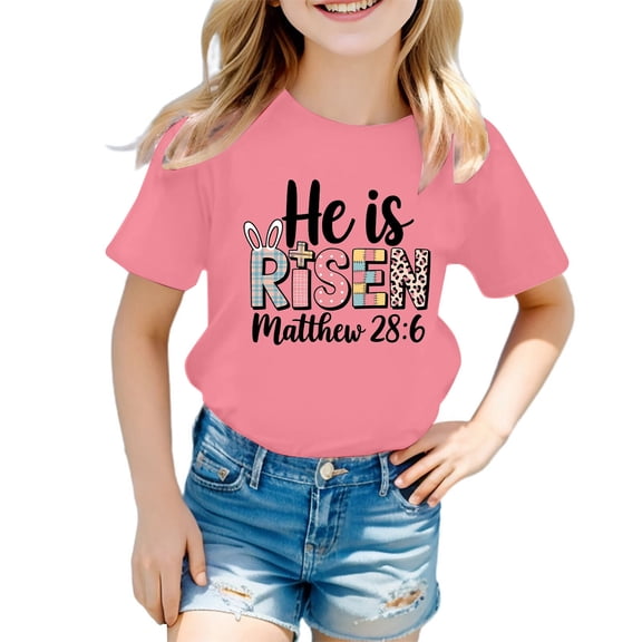 MUXiin Girls Easter Shirts Size 7/8 Bunny Short Sleeve T Shirt Top Happy Easter Easter Day Tee Shirt Children's Shirts Easter Gifts for Kids(Pink,7-8 Years)