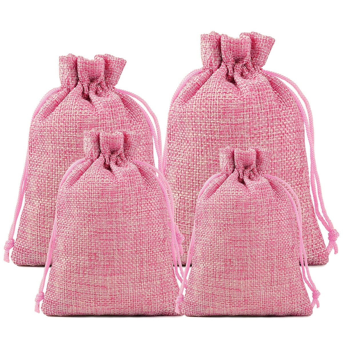 Wedding Hessian Burlap Jute Favour Gift Bags Jewelry Drawstring Pouch, Pink, 5"x7", 25pcs