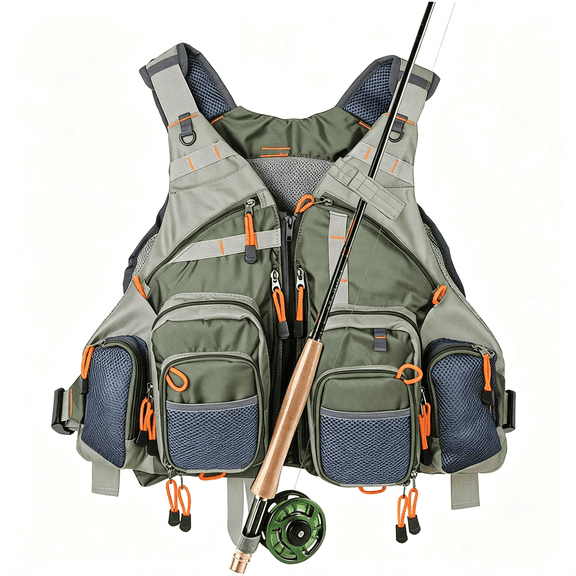 TELOLY Fly Fishing Vest Pack Adjustable for Men and Women,Army Green | Breathable Mesh, Multiple Pockets, Adjustable Size, Lightweight, Backpack for Outdoor Trout Bass Fishing