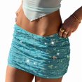 thumbnail image 3 of Women's High Waist Sequin Ruched Bodycon Mini Skirt Light Blue S, 3 of 9