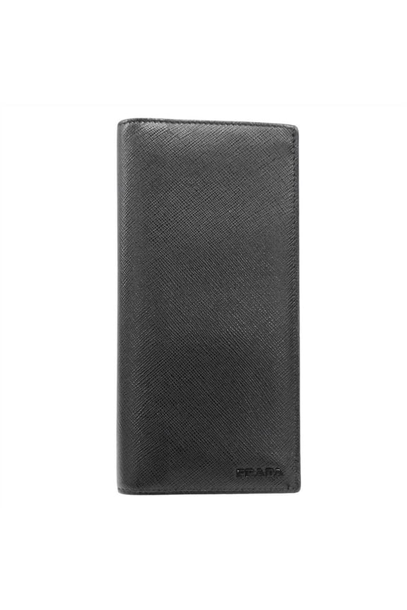 Pre-Owned Prada PRADA Men's Wallet, Brand Name Long Saffiano Leather, Black, 2MV836, Foldable