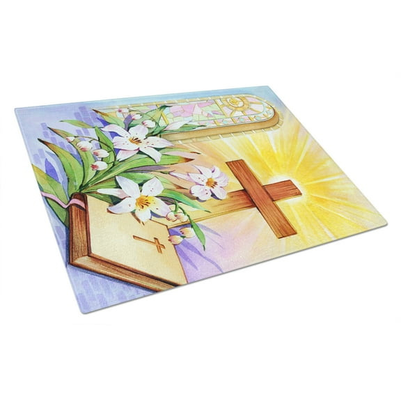 Carolines Treasures APH5433LCB Easter Cross and Bible in Stain Glass Window Glass Cutting Board Large, 12H x 16W,