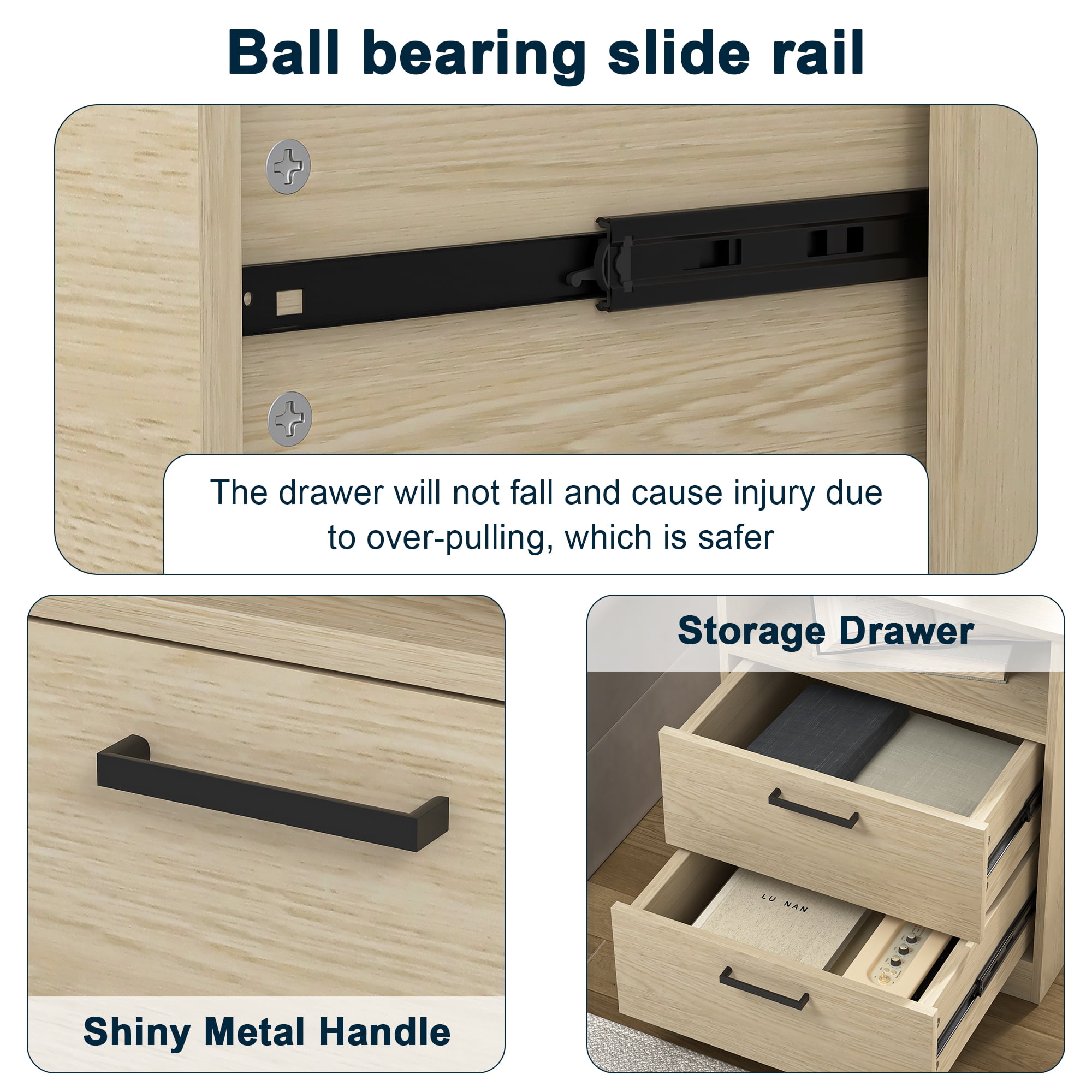 Demi Bonn 18" Side Table with Fast Charging Station USB C Cable Fast Charging, End Table Nightstand with Drawer and Shelf for Bedroom, Living Room, Beige