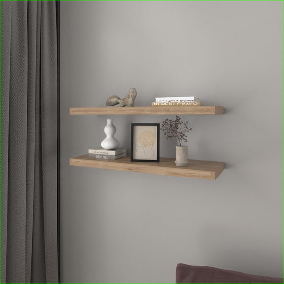 Floating Shelves Modern Set of 2 | Space-Saving Wall Mounted | Engineered Wood, Beige