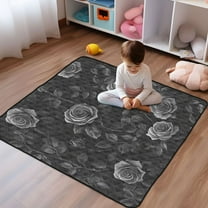 WOBOGO Black Rose Baby Playmats Extra Large Waterproof Rollable Activity Pads for Toddlers 50×50inch