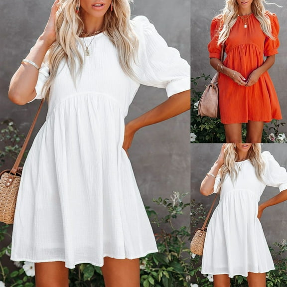 ZZwxWA Womens Summer Dresses V-Neck Pleated Chiffon Elegant Empire Waist Mini Swing Skating Dress Solid Short Sleeve Swing Cocktail Party Sundress