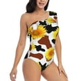 thumbnail image 3 of Easygdp Cow Print Sunflower Women's One Shoulder Ruffle Monokini Bathing Suits with Removable Chest Pad, Quick Drying - Large, 3 of 8