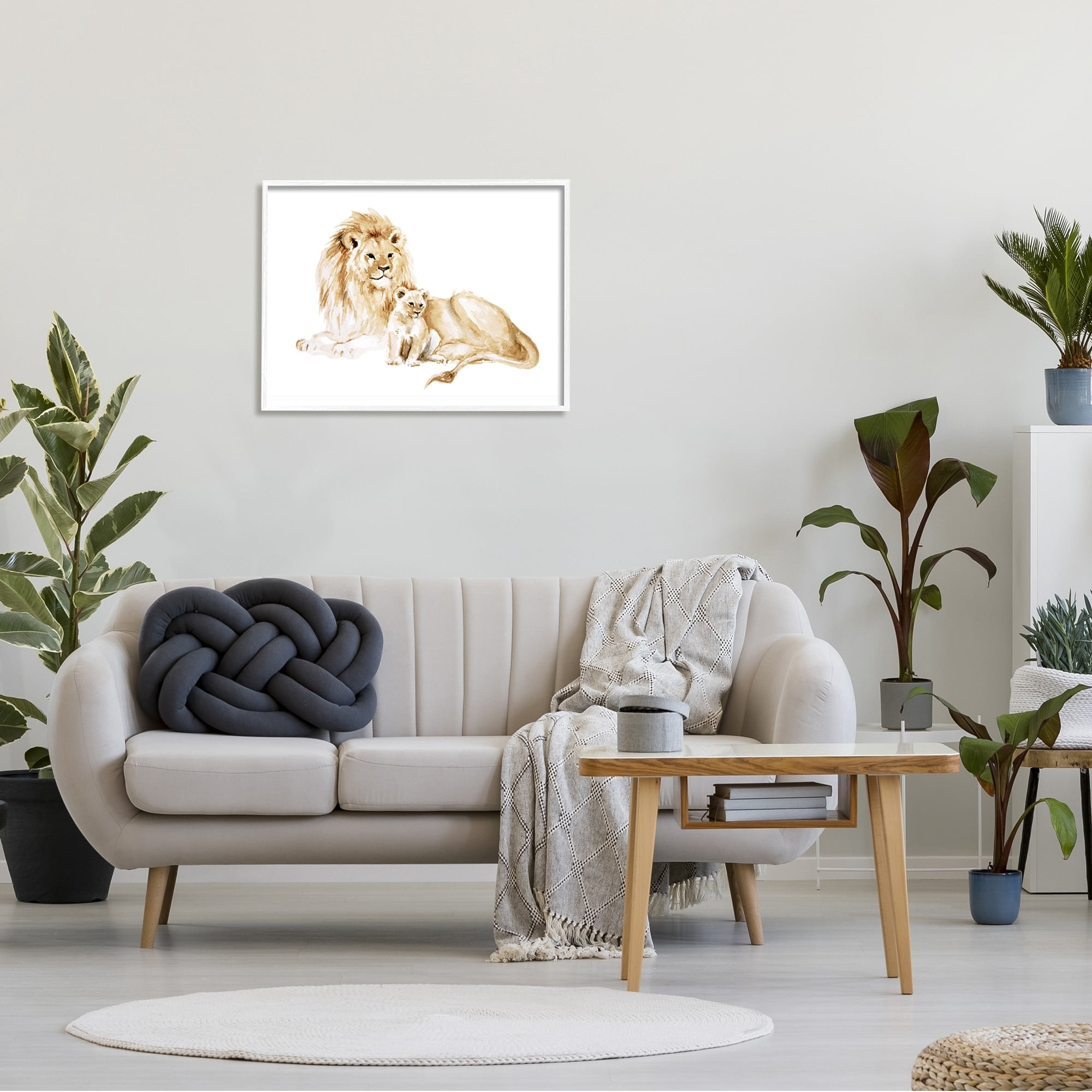 Stupell Industries Lion and Cub Watercolor Painting Nursery Safari Animal, 30 x 24,Design by Fox Hollow Studios
