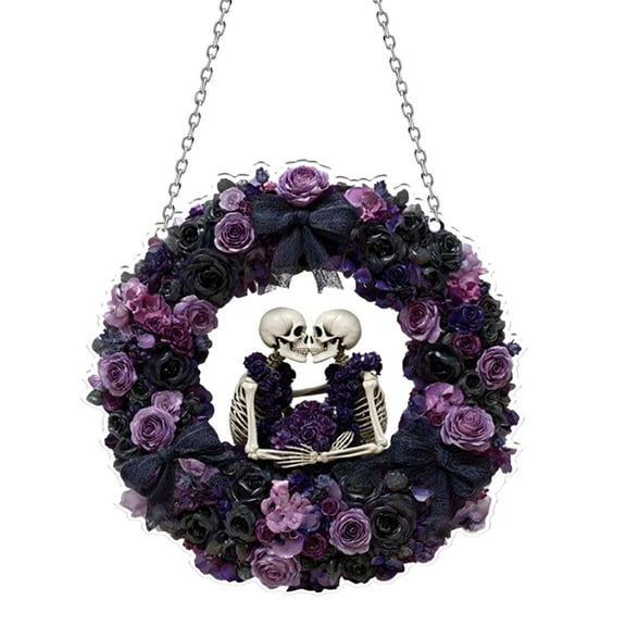 ​​GiLiling 2D Acrylic Halloween Skeleton Wreath Ornament Colorful Hanging Decor Window Home Garden Indoor Outdoor Festive Display Lightweight Shatterproof Design Novelty Item