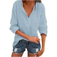 thumbnail image 1 of Birdeem Women Solid Color Tops Button V Neck T-Shirts Blouse, 1 of 6
