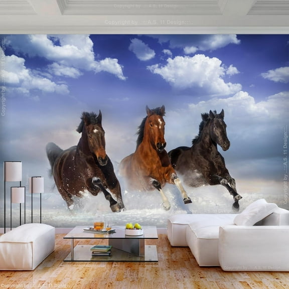 Tiptophomedecor Animal Wallpaper Wall Mural - Horses In The Snow