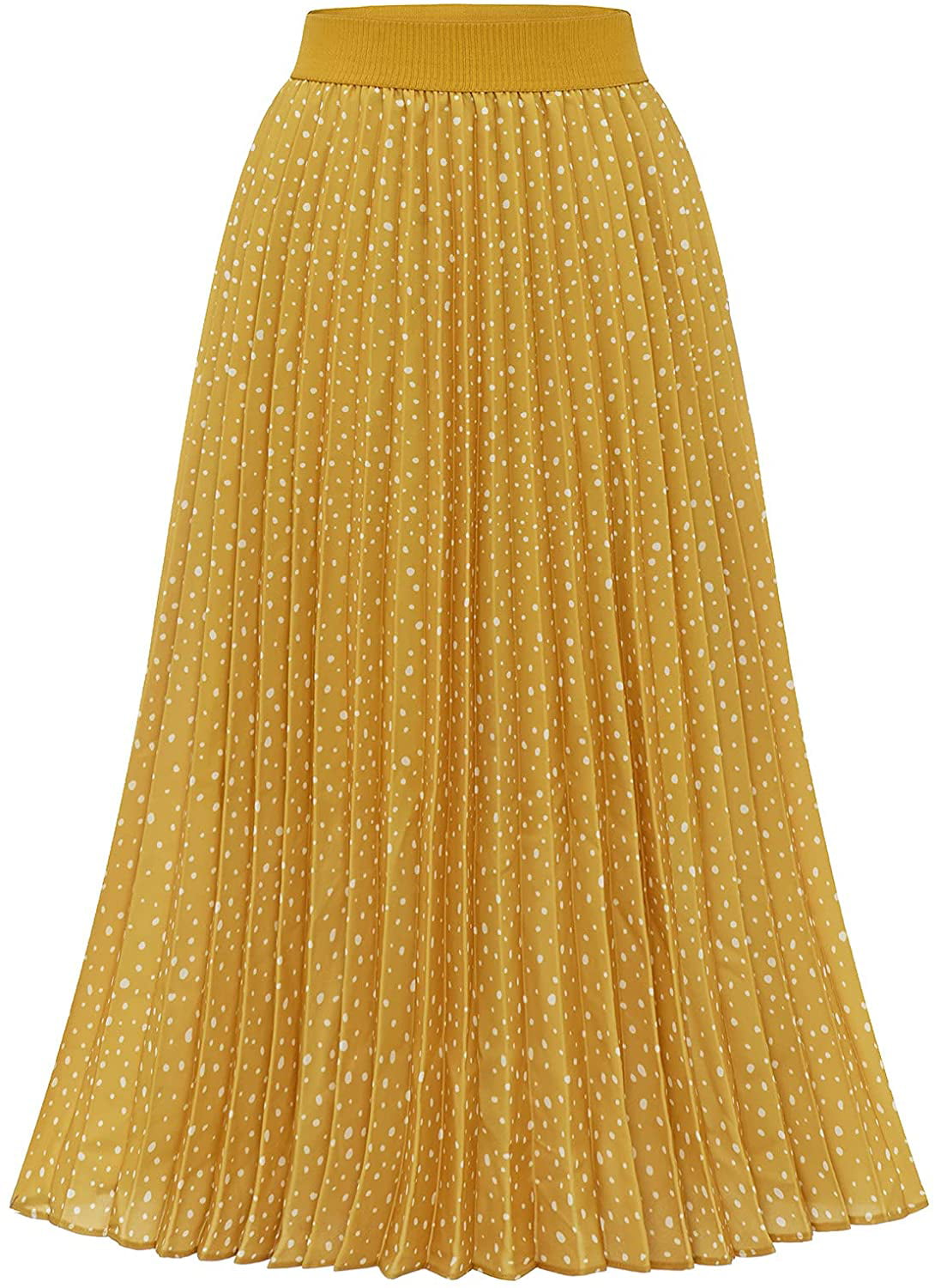 DRESSTELLS Summer Pleated Midi Skirts for Women Midi Length High Waist Spring A-Line Skirt 