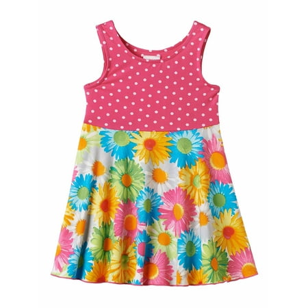 Hot Pink Floral Printed - Youngland Toddler Girls Skater Dress - Hot Pink Dot & Floral Print - 2T
