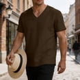 thumbnail image 6 of Men's Cotton Linen T-Shirts V Neck Premium Basic Short Sleeve Tees - Fitted Style, Ultra Soft, Comfort Tops Coffee, 6 of 8