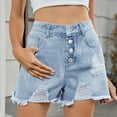 thumbnail image 4 of Generic Women's High Rise Denim Shorts Summer Ripped Distressed Button Down Frayed Fashion Washed Jeans Shorts, 4 of 7
