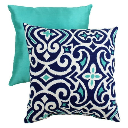 Pillow Perfect Decorative Blue and White Damask Square Toss Pillow