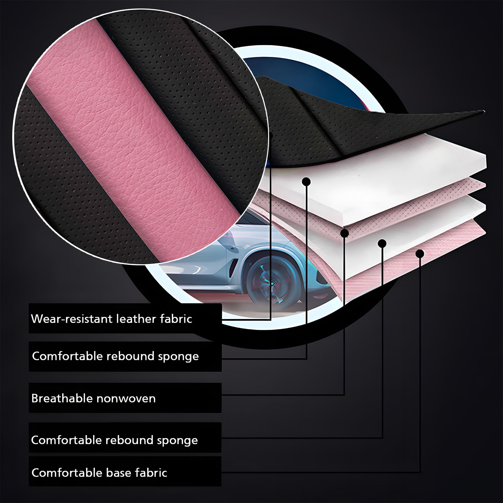 OTOEZ Universal Car Seat Cover Pink PU Leather 5 Seats, Front Rear Seat Protector Full Set, Waterproof Cushion Fit Most Honda Toyota Chevy Ford Nissan Vehicle Truck SUV