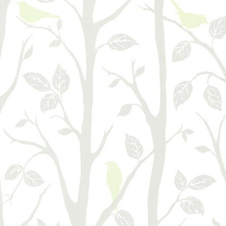 Brewster Corwin Light Green Bird Branches Wallpaper