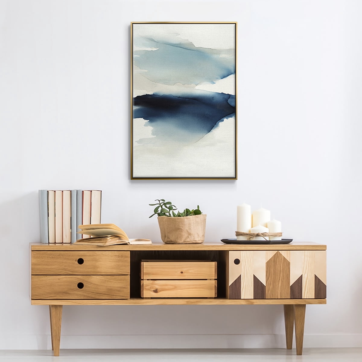 Waves I Framed Premium Gallery Wrapped Canvas - Ready to Hang - 25 x 37 - Gold Floating Frame