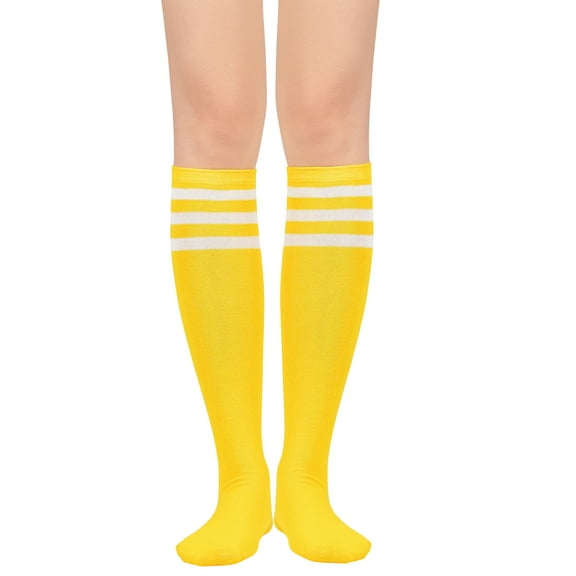 American Trends Womens Knee High Athletic Socks Casual Stripe Tube Outdoor Sport Socks Thigh High Tights Stockings 1 Pack Yellow White