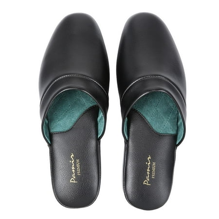 

Pamir Men s Genuine Leather Scuff Slippers with Memory Foam Insole and Leather Outsole Size US 12 M Black