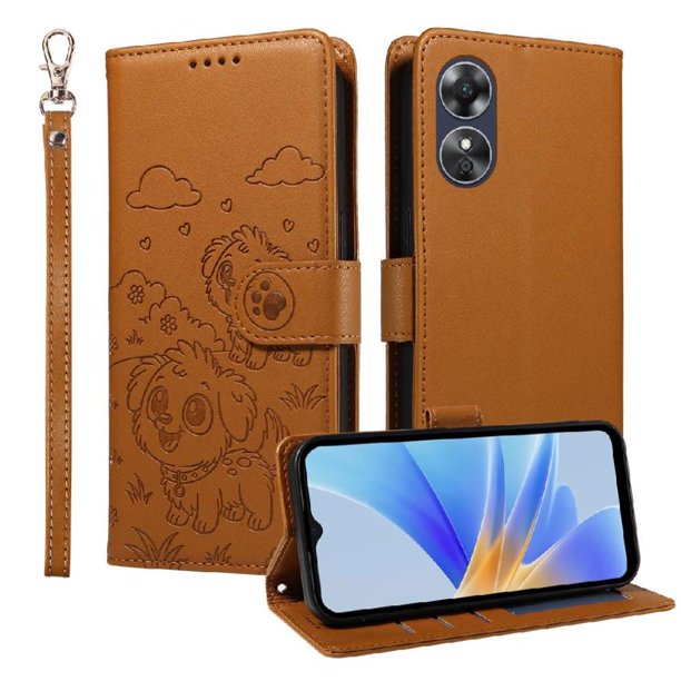 Funda Cartera GANGXUN con Diseño de Perrito en Relieve para OPPO A17/A17K , Protección 360° con Ranuras y Correa Desmontable