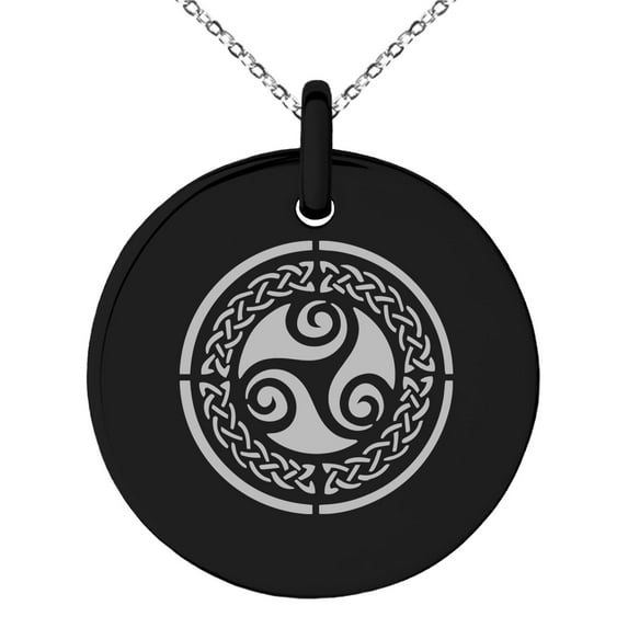 Stainless Steel Celtic Triskele Triskelion Triple Knot Engraved Small Medallion Circle Charm Pendant Necklace