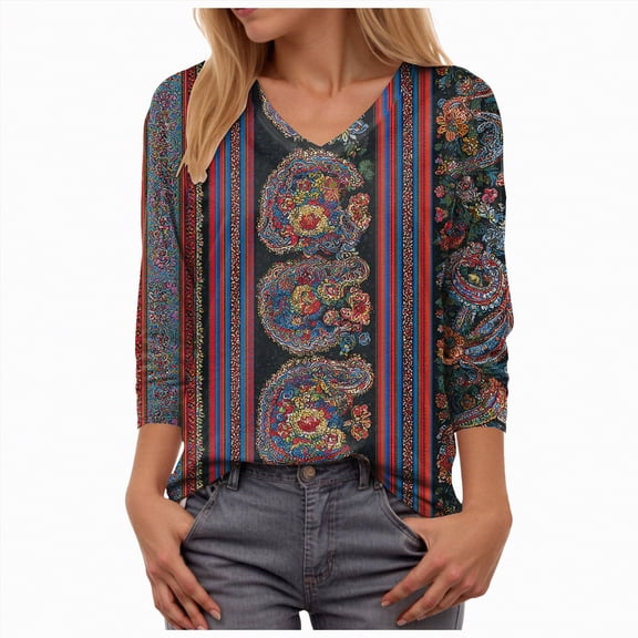 Towmus Blouses for Women Henley 3/4 Sleeve Shirts Dressy Casual Fall Tops Work Blouses