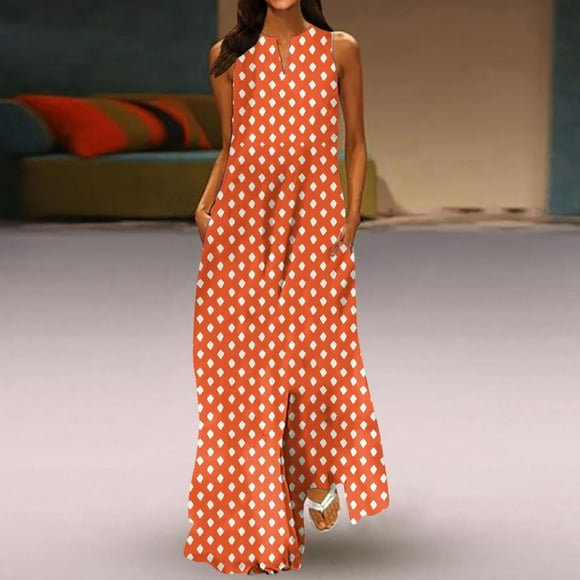 Midi Dresses for Women Summer Fashion Printed V-Neck Sleeveless Pullover Pocket Dress Petite Dresses on Clearance