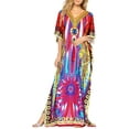 thumbnail image 4 of HAPPY BAY Women's Summer Loungewear African Beach Maxi Plus Size Kaftan Casual Slit Dress Caftan Swimsuit Coverup for Women 2X-3X Strawberry, Blossom, 4 of 6