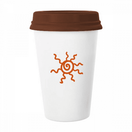 

Orange Hand Painting Sunshine Sun Mug Coffee Drinking Glass Pottery Cerac Cup Lid