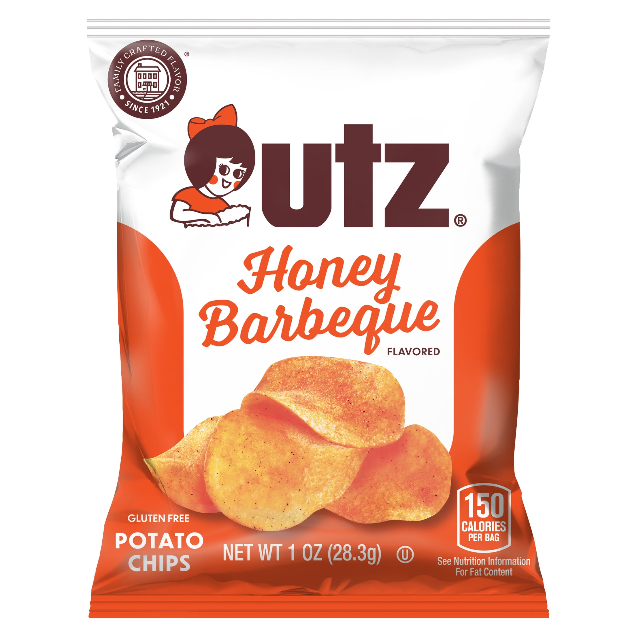 (6 pack) Utz Honey Barbeque Potato Chips, Gluten-Free, 1 oz Bag