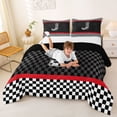thumbnail image 3 of Erosebridal Racing Flag Full Size Comforter Sets for Kids Boys, Monogrammed J Bedding Sets, Black Reversible 3 Pieces, 1 Comforter and 2 Pillowcases, 3 of 6