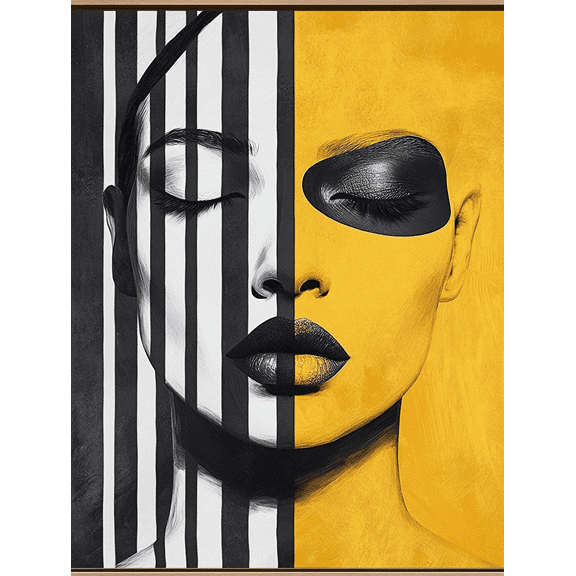 Abstract Black and Yellow Face Canvas Wall Art, Suitable for Living Room, Bedroom, Office, Dining Room, and Hallway Decoration.
