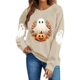 thumbnail image 4 of Tusihei Women Halloween Long Sleeve Cute Graphic Casual Pullover Tops Sweater Fall Winter Outfits, Beige M, 4 of 5