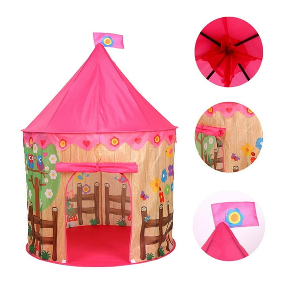 PVCS Folding Children Kids Play Tent In/Outdoor Toy House for Boys Girls Pink House