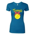 thumbnail image 2 of Wild Bobby, Tennis Mom Cute Bow Ribbon Tennis Ball, Mother's Day, Women Slim Fit Junior Tee, Turquoise, Medium, 2 of 3