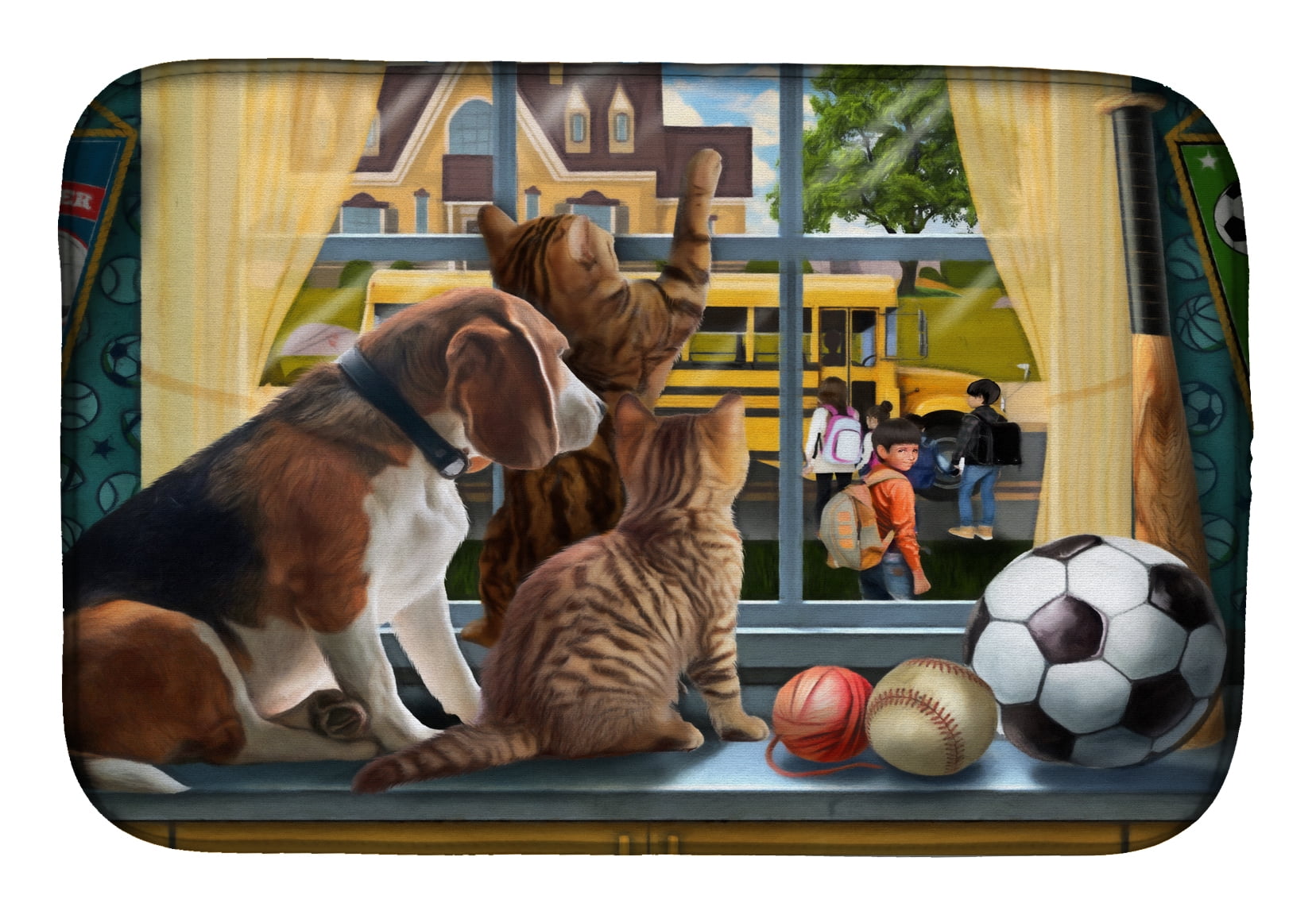 Beagle, Cats Back to School Dish Drying Mat