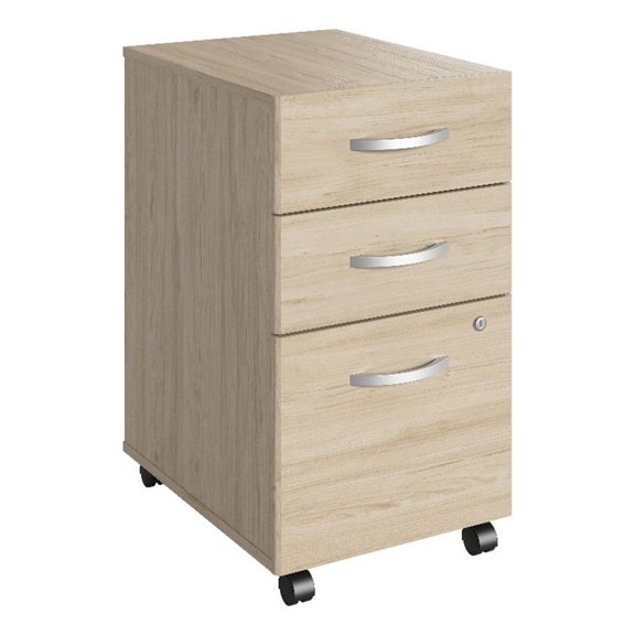 Bowery Hill Engineered Wood Natural Elm Mobile File Cabinet 3 Drawer Fully Assembled