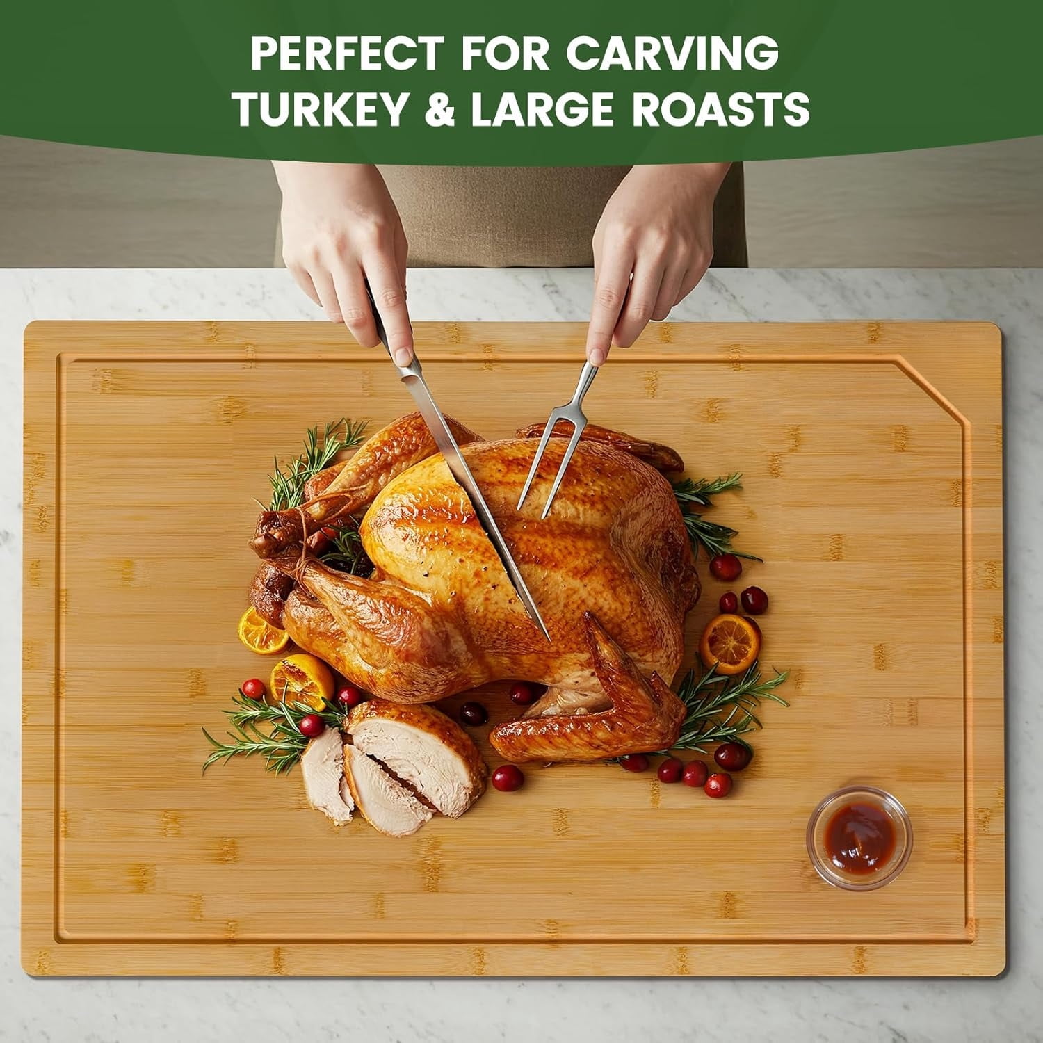 30”×20” Bamboo Cutting Boards for Kitchen, Heavy Duty Wooden Cutting Boards, Healthy Extra Large Chopping Boards with Deep Juice Groove and Handle, Oversized Stove Top Cover, Natural