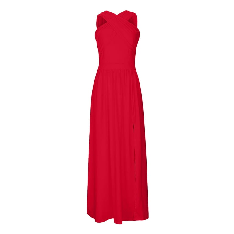 Womens Summer One Shoulder Maxi Dress Sleeveless Ruffle Wedding Guest Flowy Split  Thigh Prom Dress, Hawaiian Dresses For Women - Walmart.com