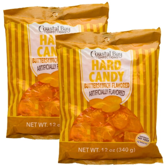 Coastal Bay Confections Butterscotch Hard Candy, 12-oz. per Bag Trick or Treat Party Basket Stocking Stuffer Candy Dish Dessert Bars Birthday Halloween Wedding Thanksgiving Parties Pack of 2