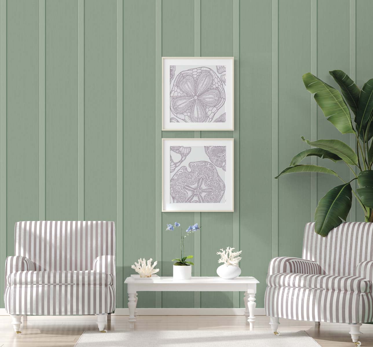 NextWall Sage Green Faux Board & Batten Peel and Stick Wallpaper