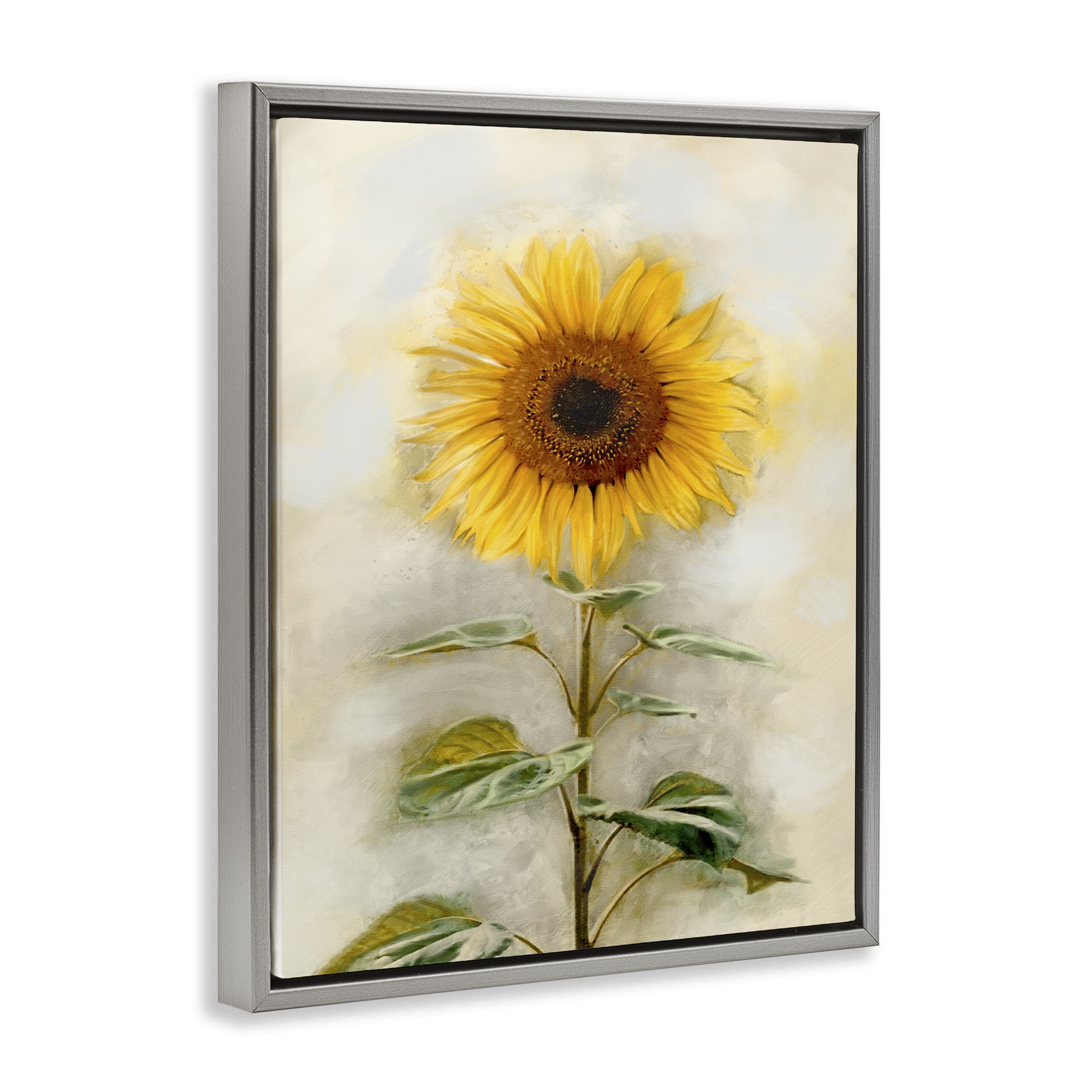 Stupell Industries Sunflower Summer Bloom Botanical & Floral Painting Gray Floater Framed Canvas Art Print Wall Art, 25 x 31