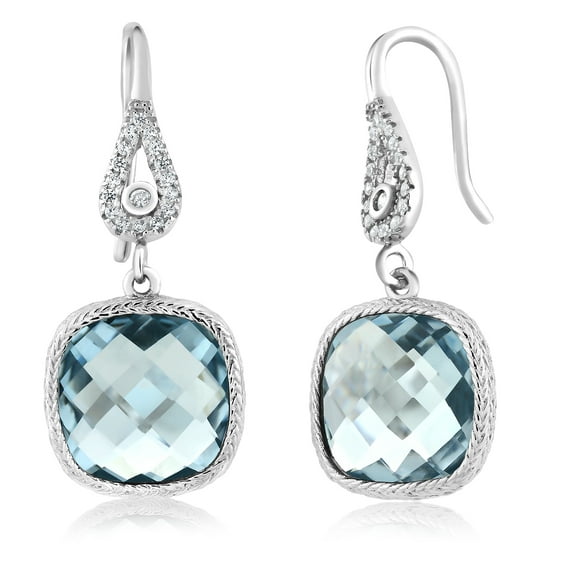 Gem Stone King 11.00 Cttw Simulated Aquamarine Dangle Earrings for Women | 925 Sterling Silver | March Birthstone | Cushion Cut 30X12MM | Fine Jewelry Gifts for Her Mom Women Wife