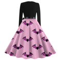 thumbnail image 5 of WTOBBY Women's Fashion Round Neck Casual Slim Halloween Printed Long Sleeve Audrey Hepburn Style Dress with Retro Design for Party and Everyday Wear ,Pink S, 5 of 6
