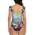 thumbnail image 6 of Yiaed Spring Flower Seasonal Print Women's Ruffled One Piece Swimsuit V Neck Swimwear Slimming Monokini for Woman-Large, 6 of 8